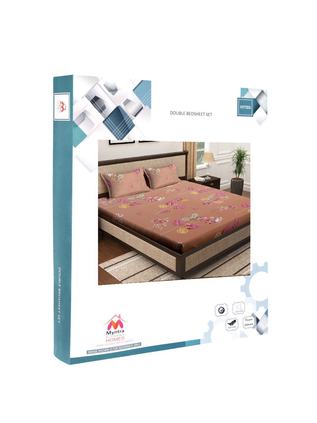 Myntra Elegant Homes Brown Floral Pure Cotton 400 TC Fitted King Superfine Bedsheet with 2 Pillow Covers-98 x 89 inches