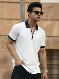 Powerlook Men Self Design Polo Collar T-shirt