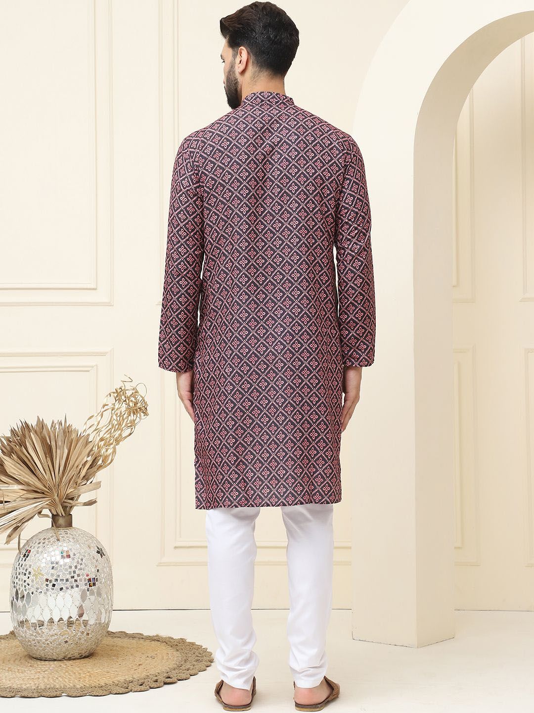 SOJANYA Floral Printed Mandarin Collar Pure Cotton Straight Kurta dengan Piyama