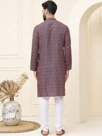 SOJANYA Floral Printed Mandarin Collar Pure Cotton Straight Kurta dengan Piyama