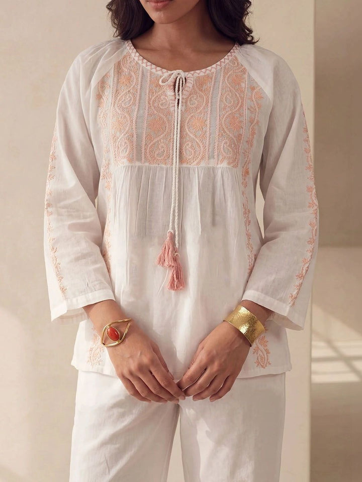 House of Chikankari Embroidered Ethnic Cotton Top