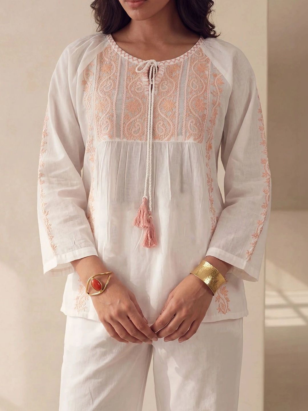 House of Chikankari Embroidered Ethnic Cotton Top