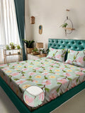KLOTTHE Green Floral Printed Dilengkapi 300 TC King Double 7D Cadar Dengan 2 Sarung Bantal