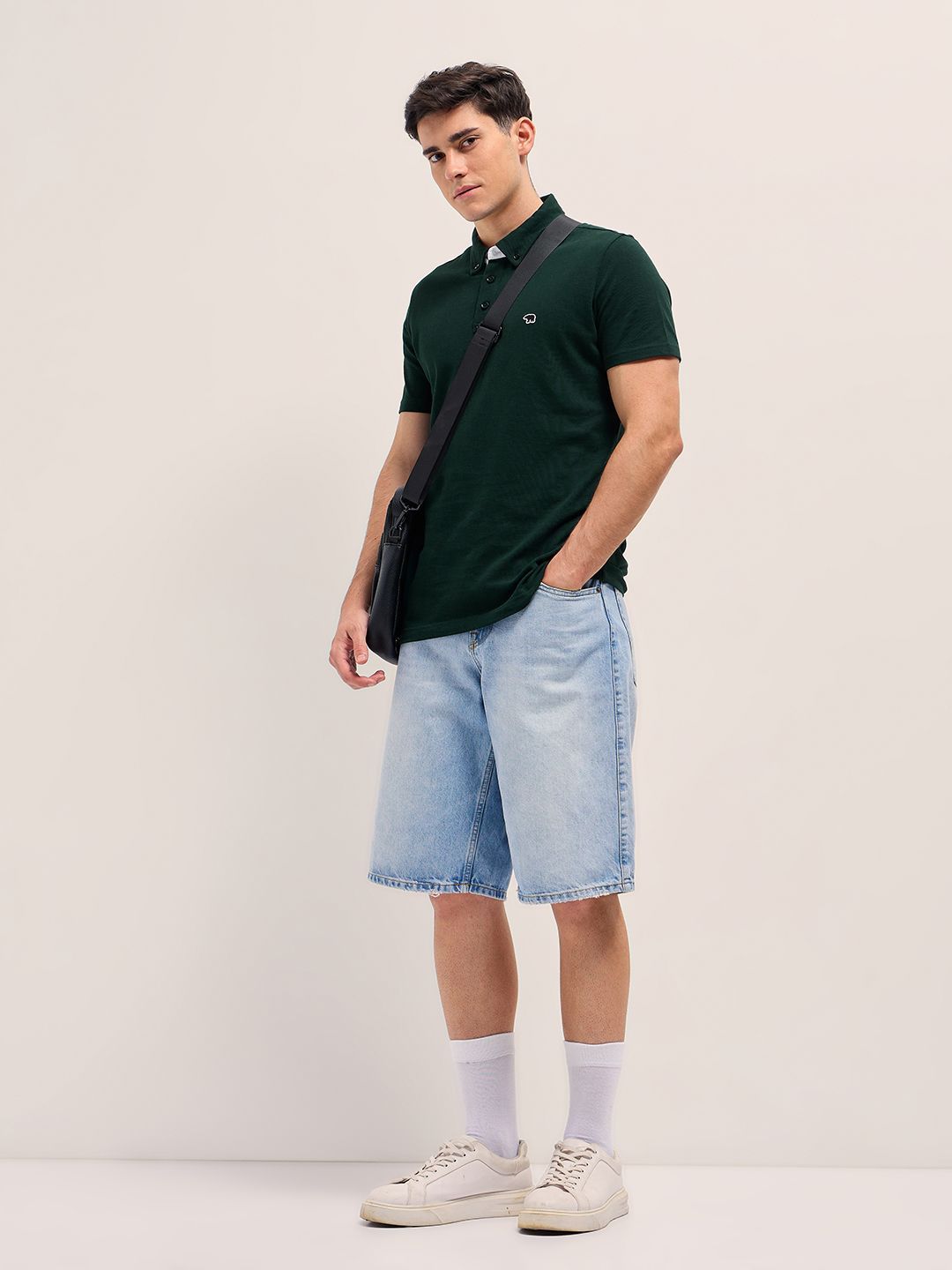 THE BEAR HOUSE Solid Polo Collar Pure Cotton T-shirt