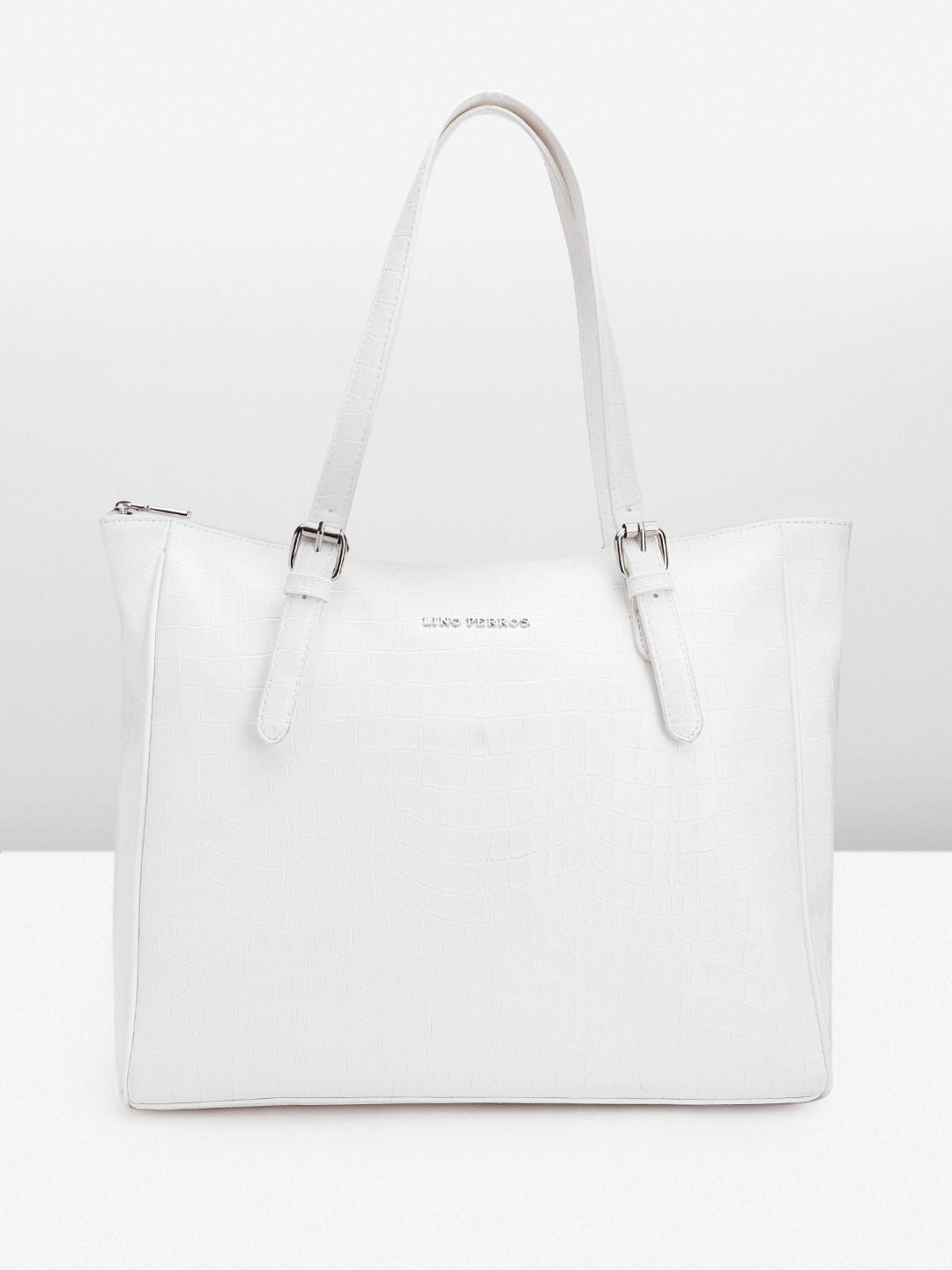 Lino Perros Croc Textured Structured Laptop Shoulder Bag