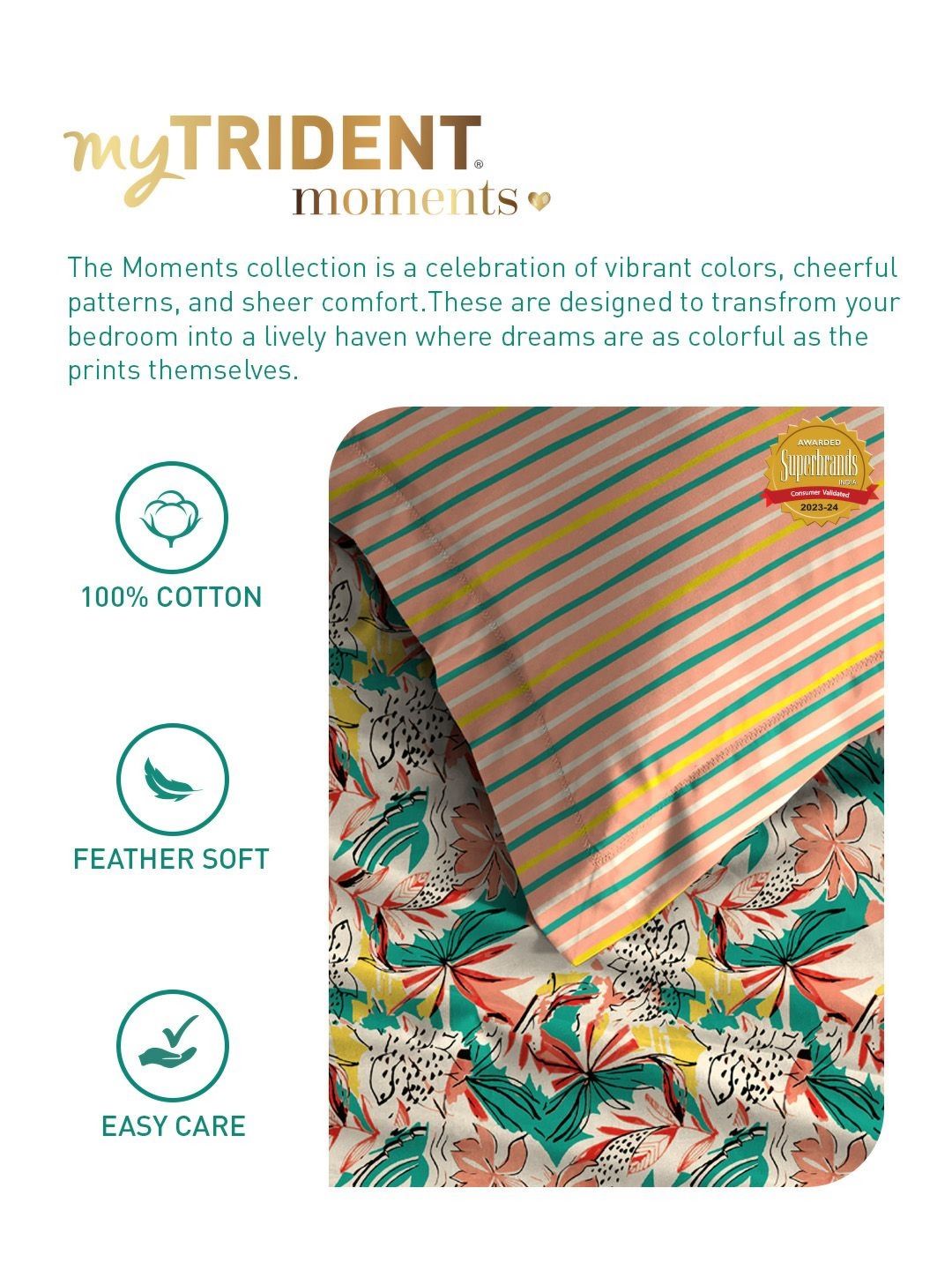 MYTRIDENT Dahlia Peach Moments Flat 120TC Queen Pure Cotton Bedsheet Set
