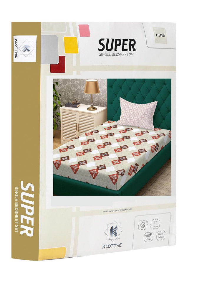 KLOTTHE Beige Geometric Cotton Single Bedsheets