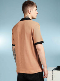 Eszett Korean Textured Fabric Self Design Cotton Polo Collar Short Sleeves T-shirt
