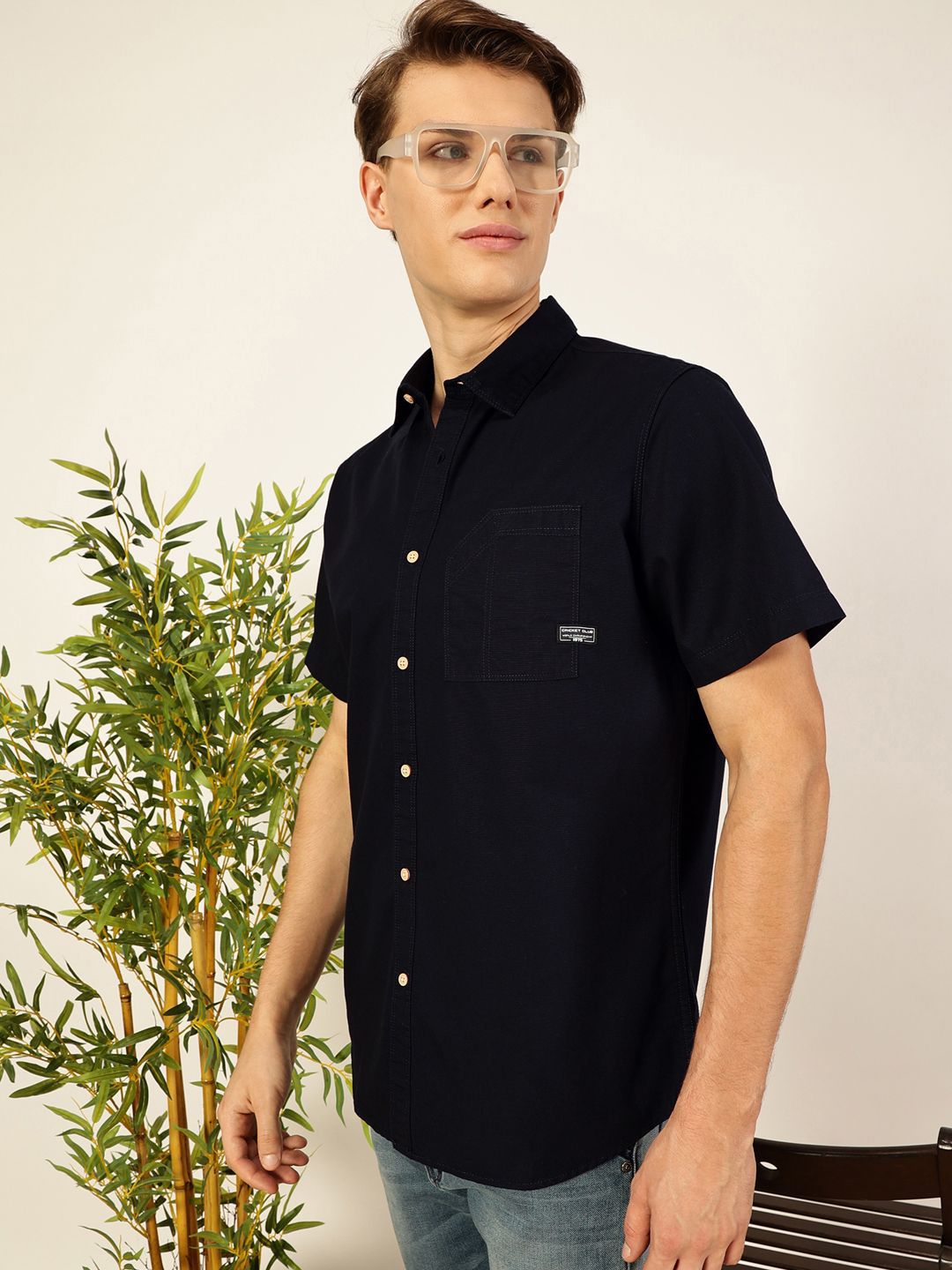 Thomas Scott Men Premium Cutaway Collar Solid Cotton Slim Fit Casual Shirt