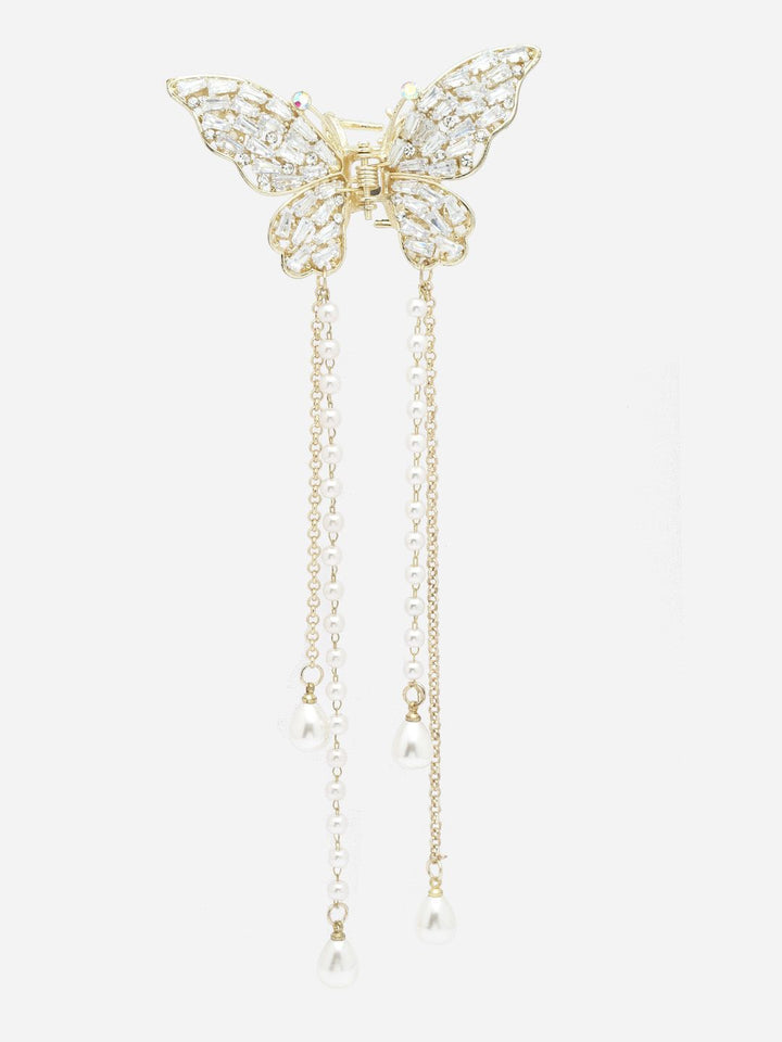 PANASH Women  Pearls & Stone Studded Butterfly Shaped Embellished Claw Clip