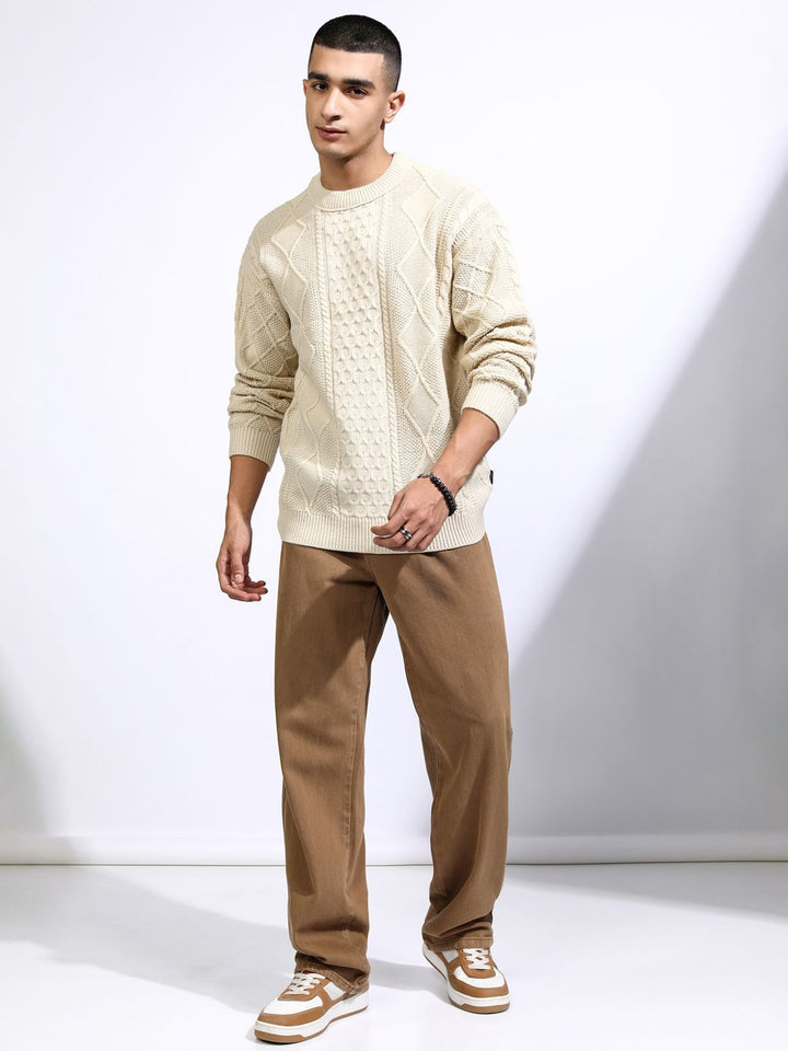 HIGHLANDER Men Cable Knit Pullover Sweaters