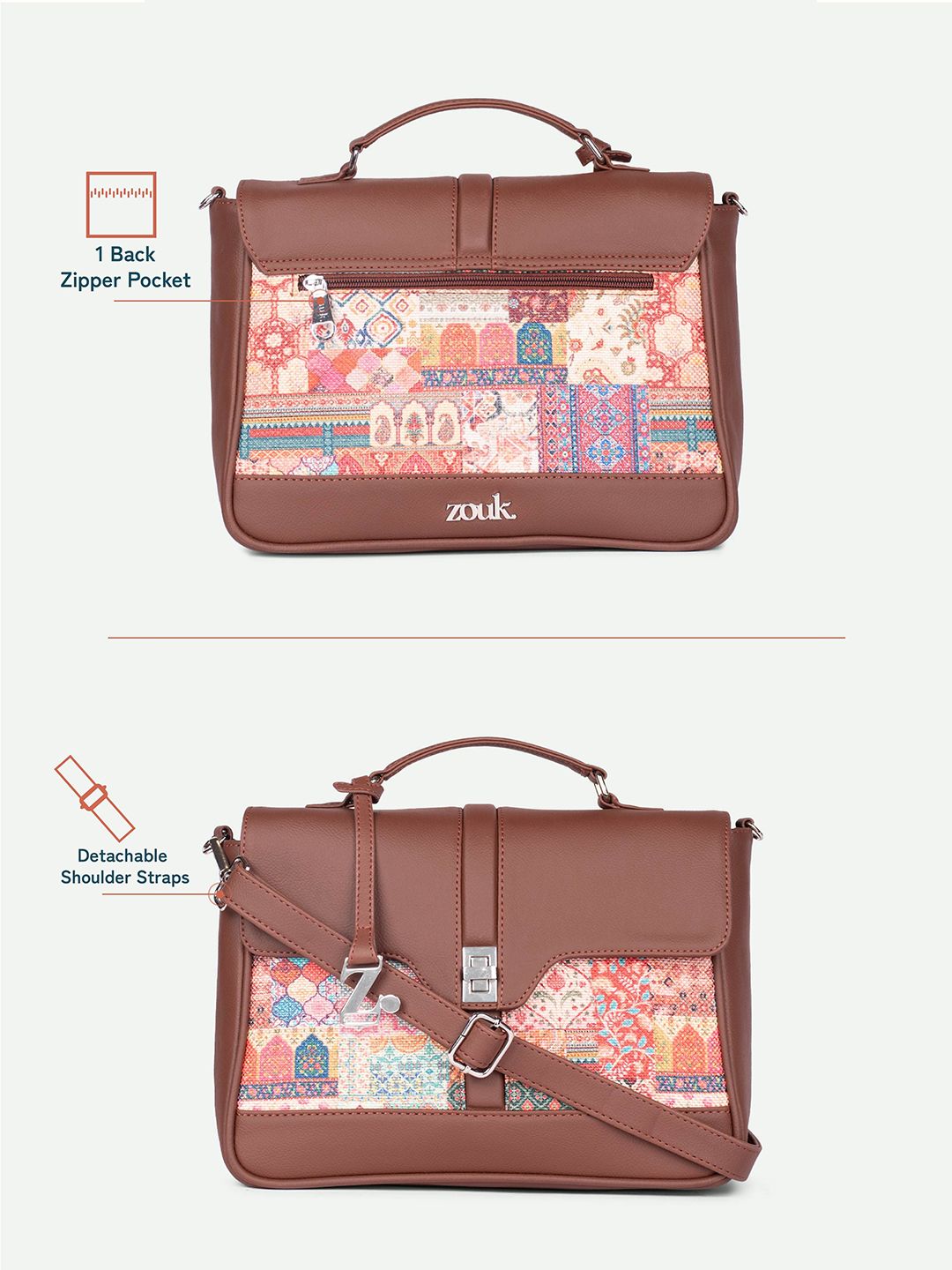 ZOUK Printed Structured Satchel