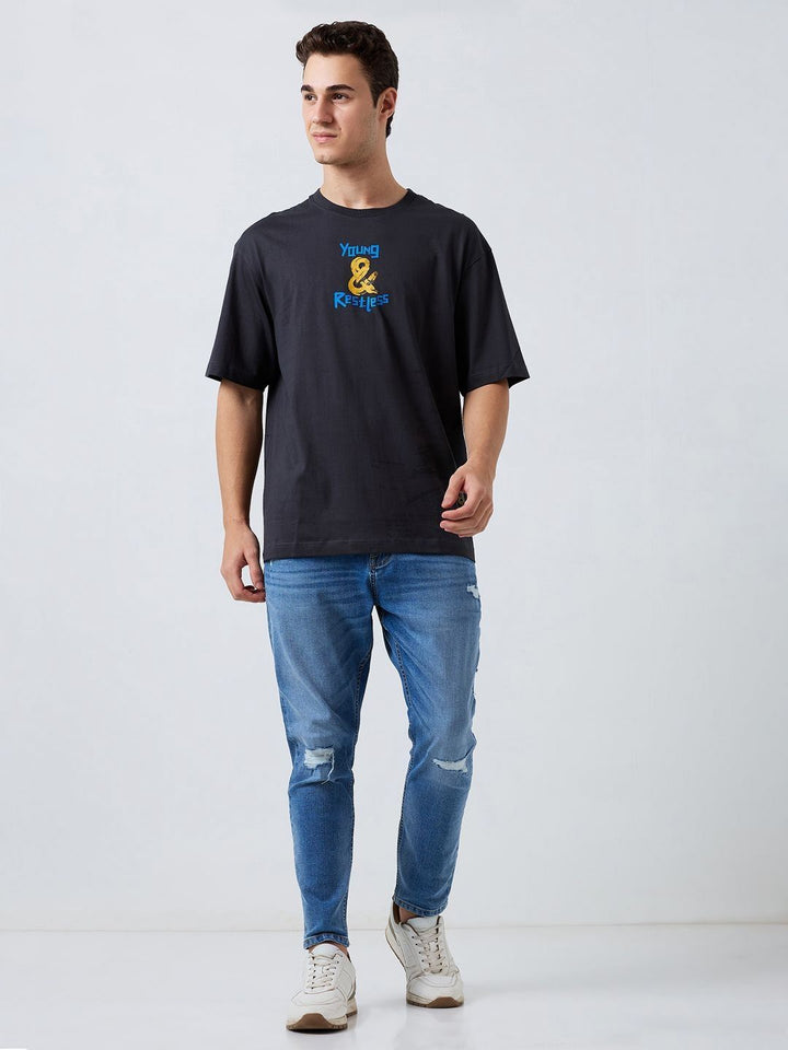 SPYKAR Men Typography Printed Round Neck Cotton Relaxed Fit T-shirt