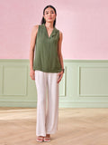 AND Women Solid Lapel Collar Top