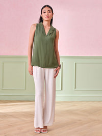 AND Women Solid Lapel Collar Top