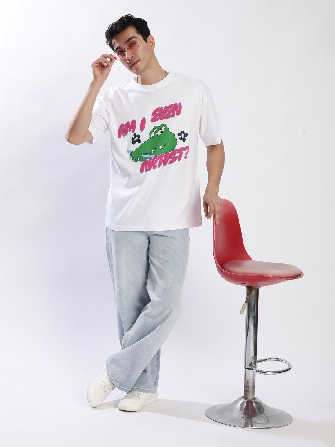 Bene Kleed Graphic Puff Printed Round Neck Drop-Shoulder Sleeves Cotton Oversized T-shirt