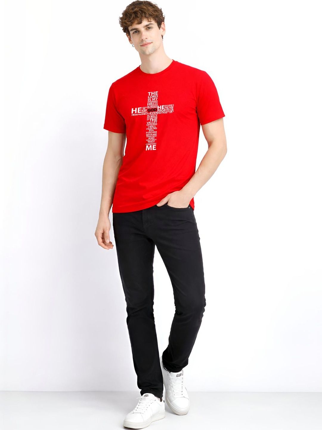 ADRO Typography Printed Round Neck Short Sleeves Regular Fit Pure Cotton T-shirt