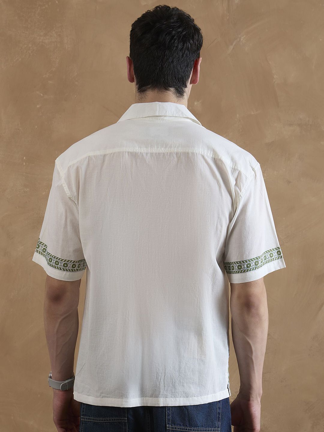 DENNISON Men White and Olive Placement Printed Shirt