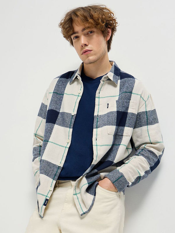 THE BEAR HOUSE Men Spread Collar Tartan Checked Cotton Relaxed Fit Casual Shirt