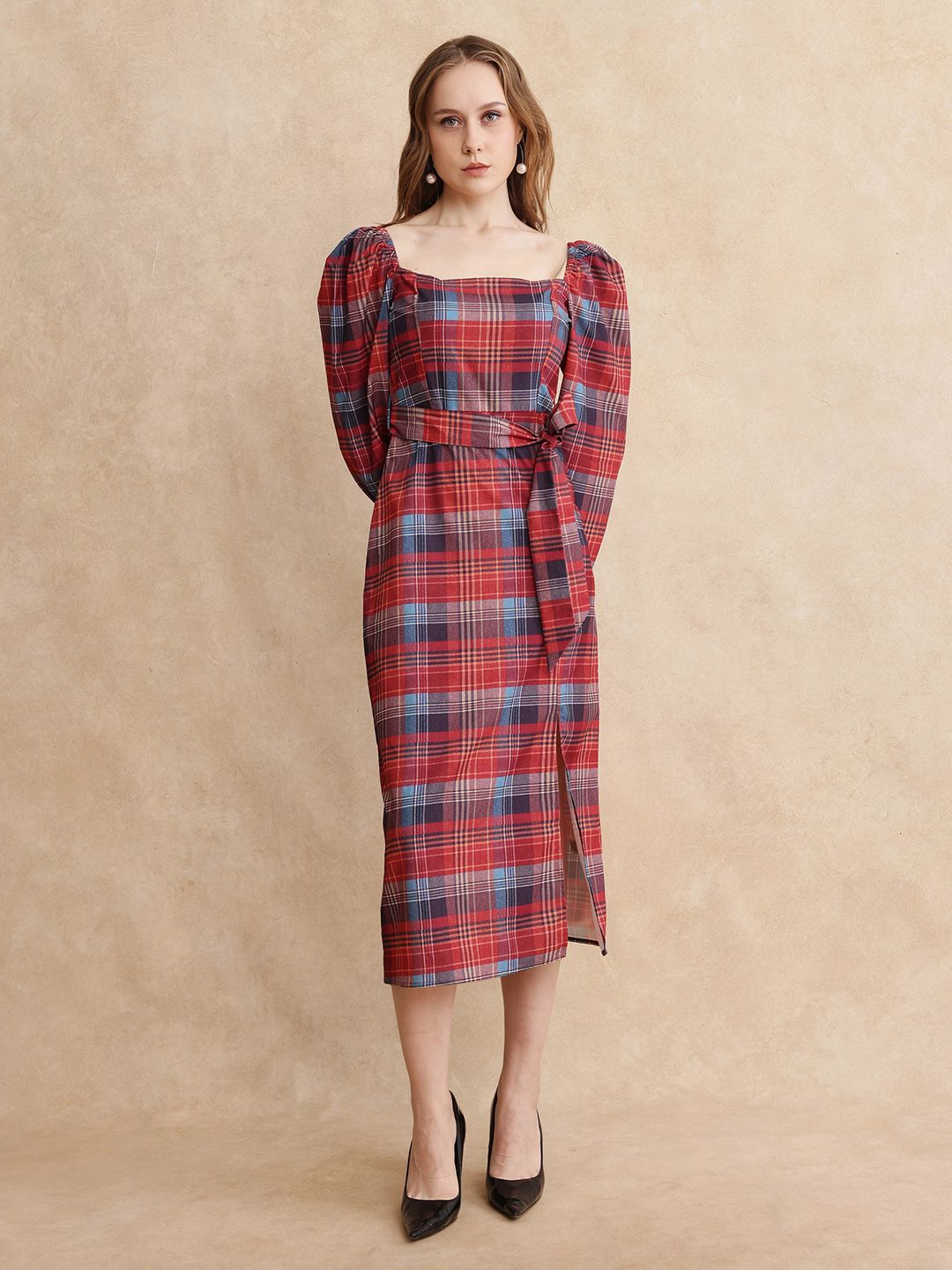 RAREISM Women Checked A-line Midi Dress