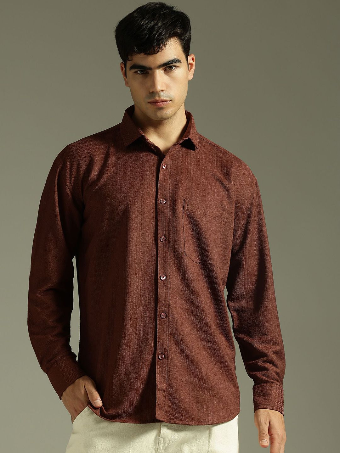 DENNISON Relaxed Fit Textured Drop-Shoulder Sleeves Relaxed Fit Shirt