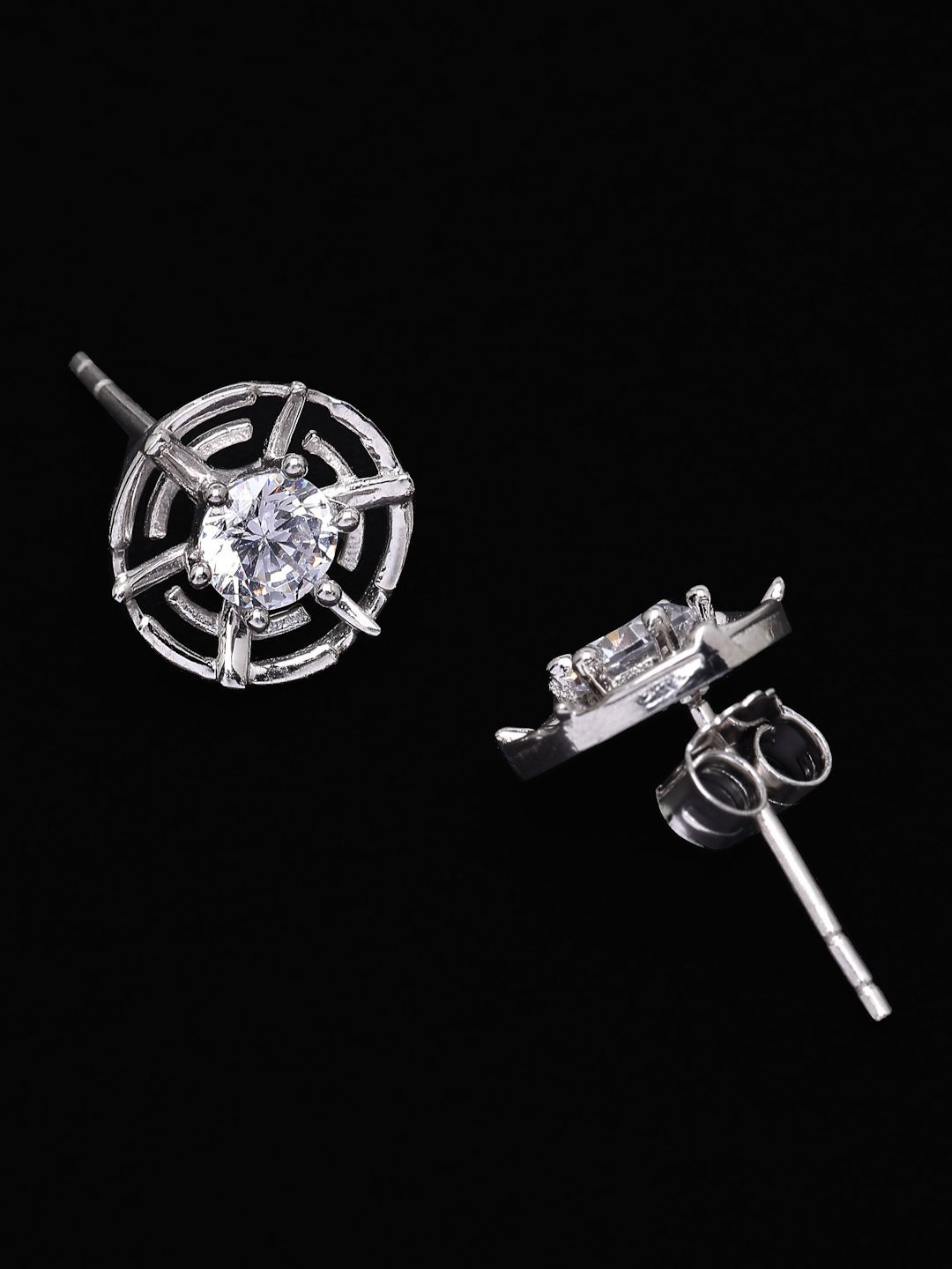 PANASH 925 Sterling Silver Rhodium-Plated Solitaire Cubic Zirconia Classic Studs