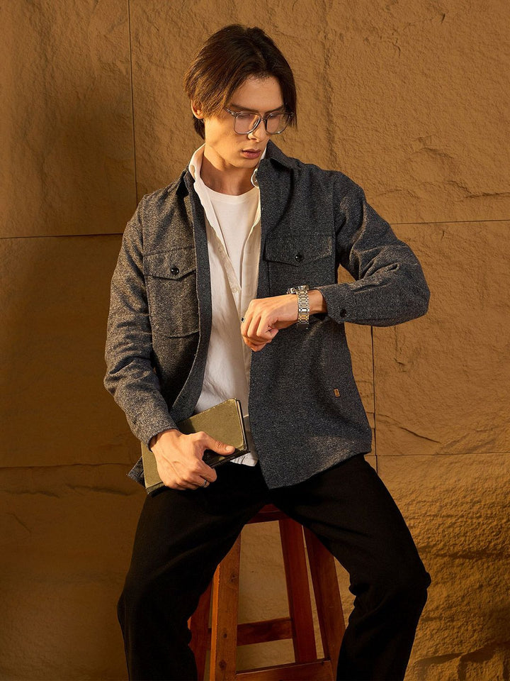 DENNISON Men Double Flap Pocket Drop Shoulder Oversized Cotton Shacket