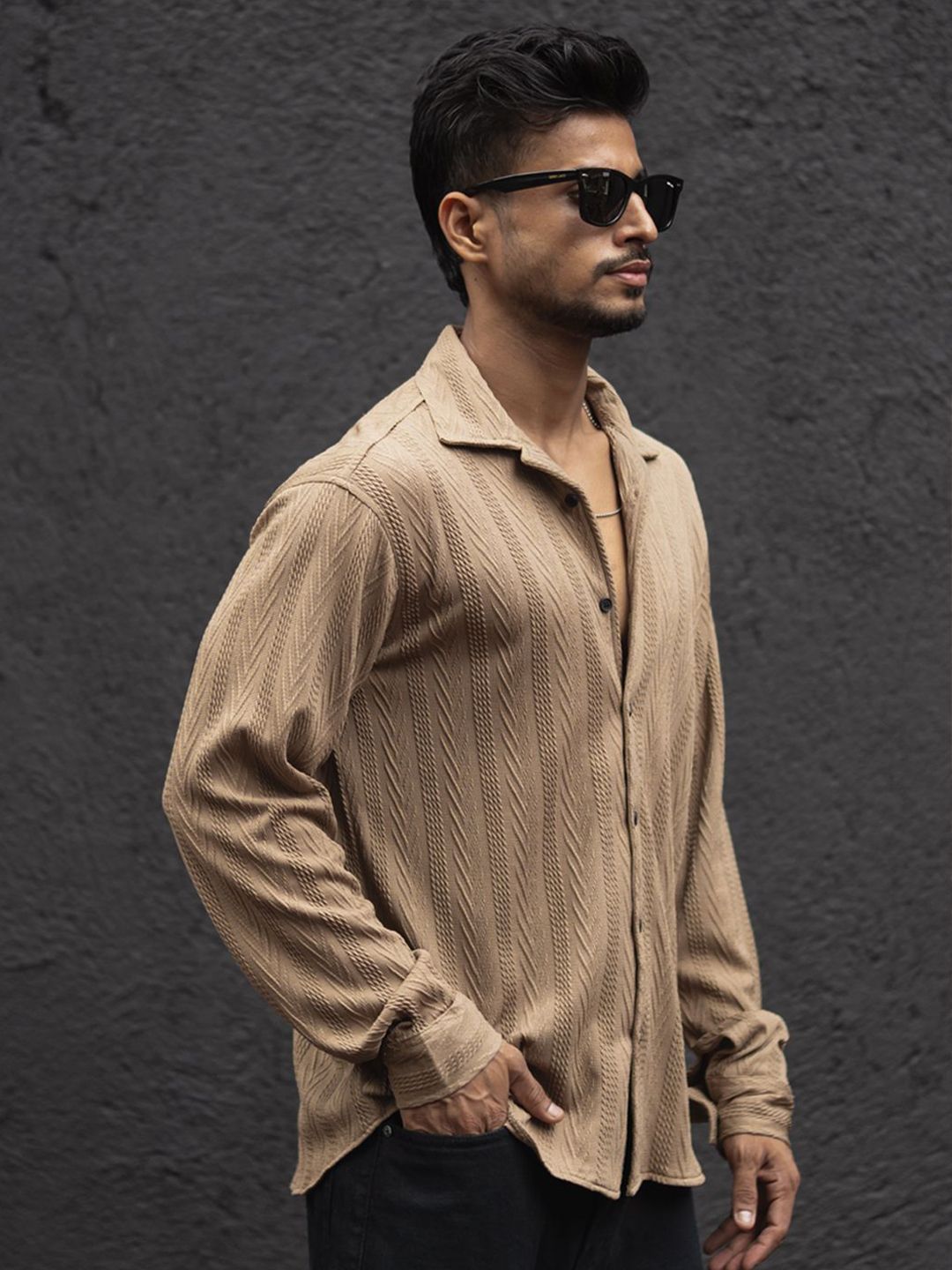 Powerlook Men Cuban Collar Textured Relaxed Fit Casual Shirt