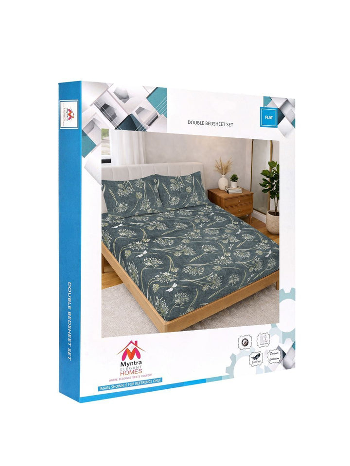 Myntra Elegant Homes Green & White Floral 300 TC King Double Bedsheet dengan 2 Sarung Bantal