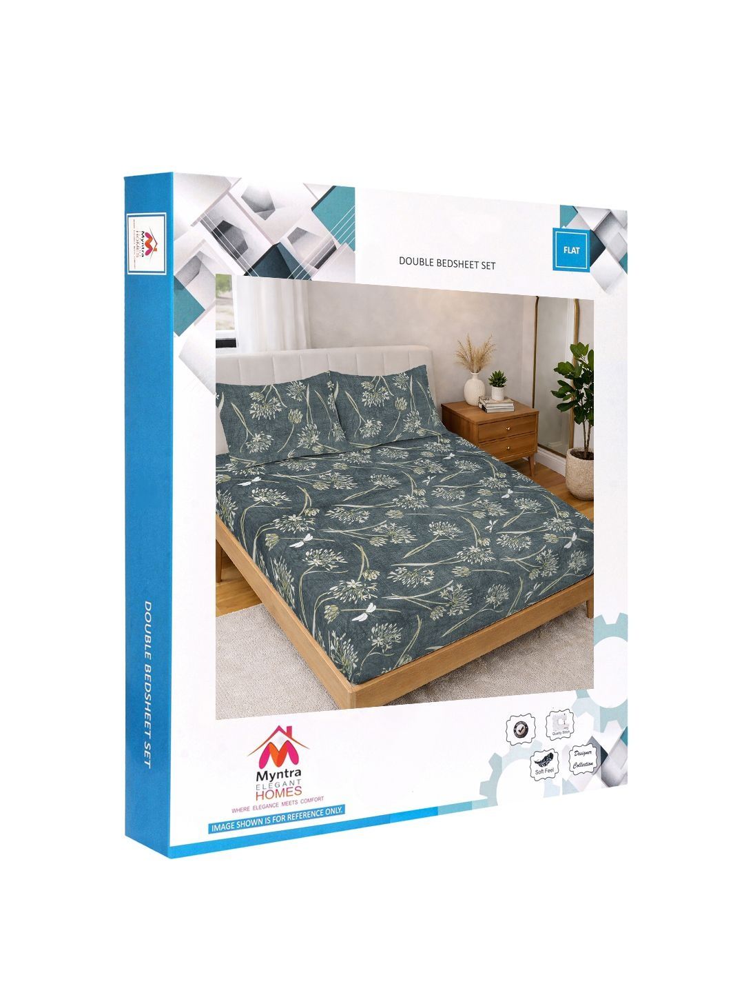 Myntra Elegant Homes Green & White Floral 300 TC King Double Bedsheet dengan 2 Sarung Bantal