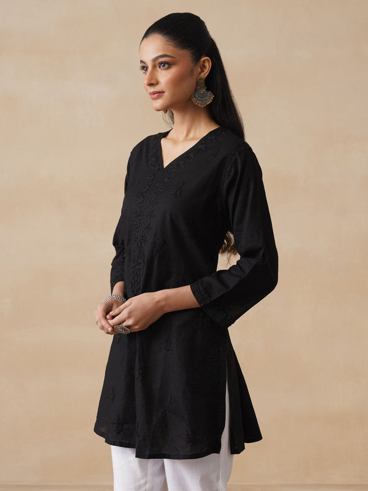 Rumah Chikankari Wanita Kapas Hitam Chikankari Sulam Kurti