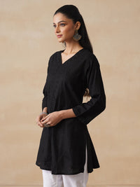 Rumah Chikankari Wanita Kapas Hitam Chikankari Sulam Kurti