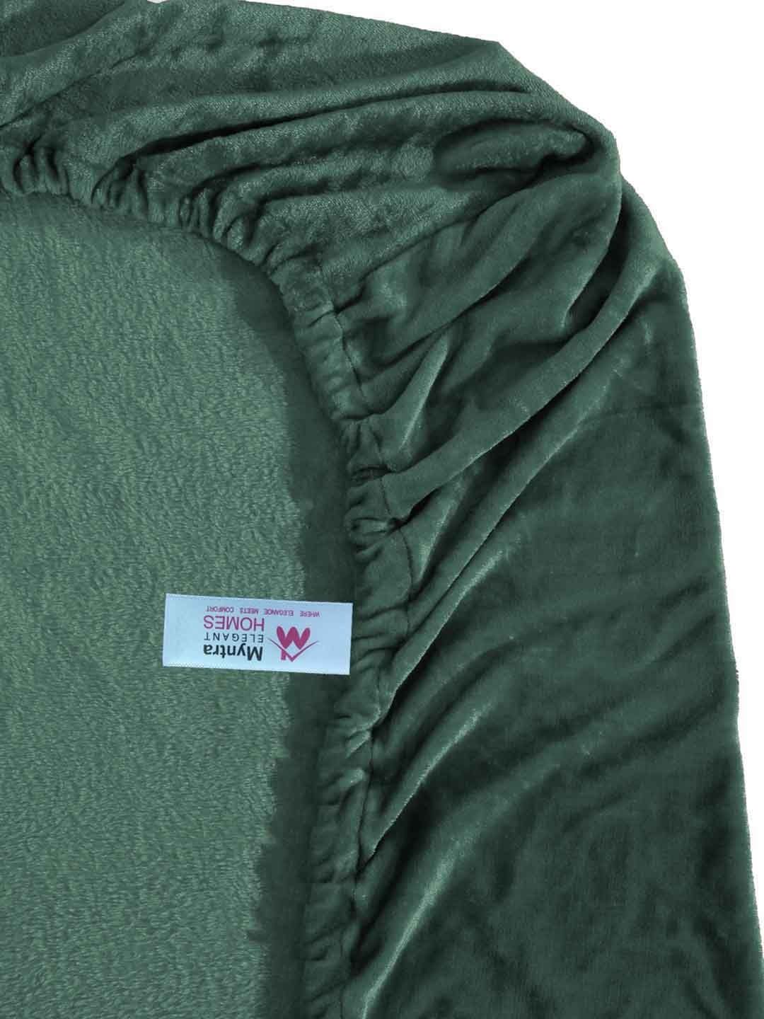 Myntra Elegant Homes Green Solid Fitted 300 TC Wool Single Bedsheet with 1 Pillow Covers
