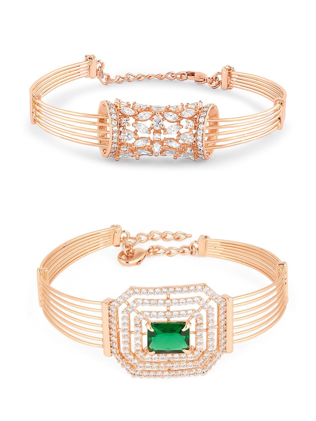 Set Mutiara Zaveri 2 Gelang Kada Cubic Zirconia Bersalut Emas Rose