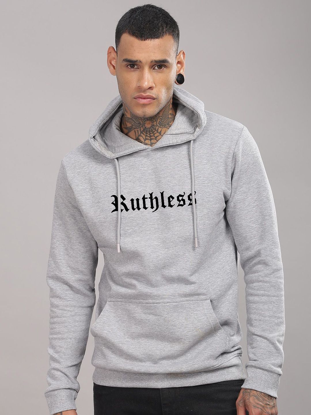 ADRO Men Typography Printed Hooded Pullover Sweatshirt