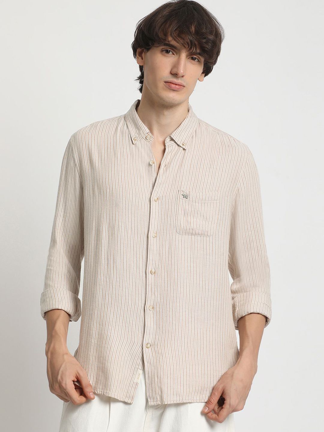 THE BEAR HOUSE Men Slim Fit Striped Casual Pure Cotton Shirt