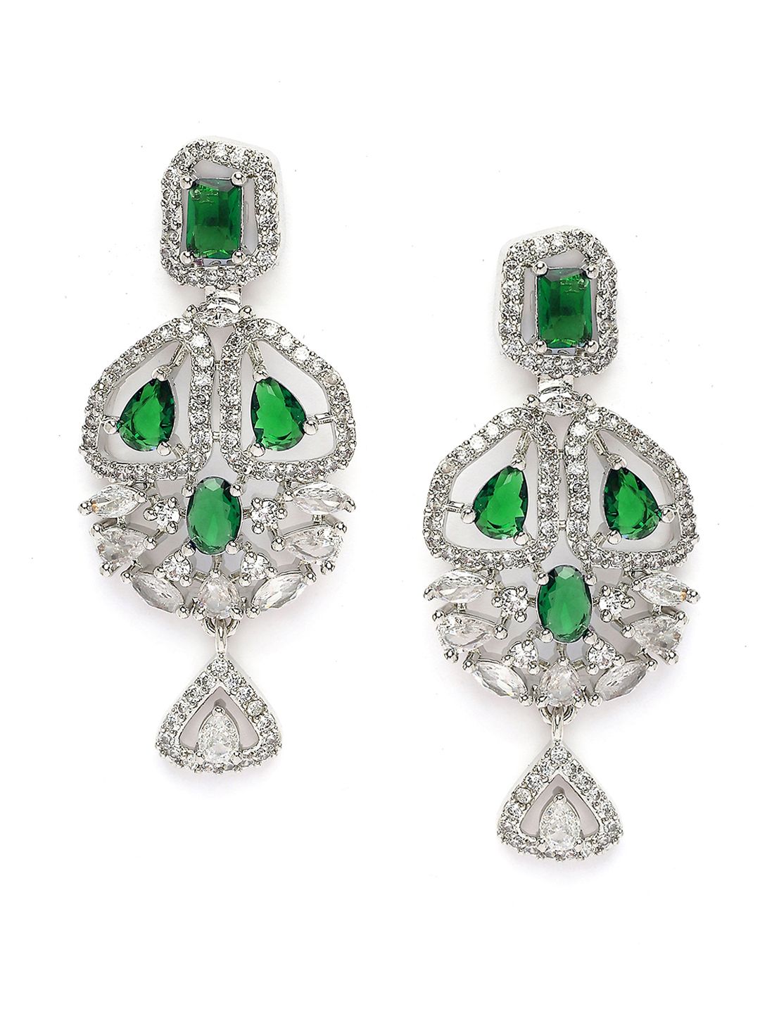 KARATCART Silver-Plated American Diamond Stone Studded Jewellery Set