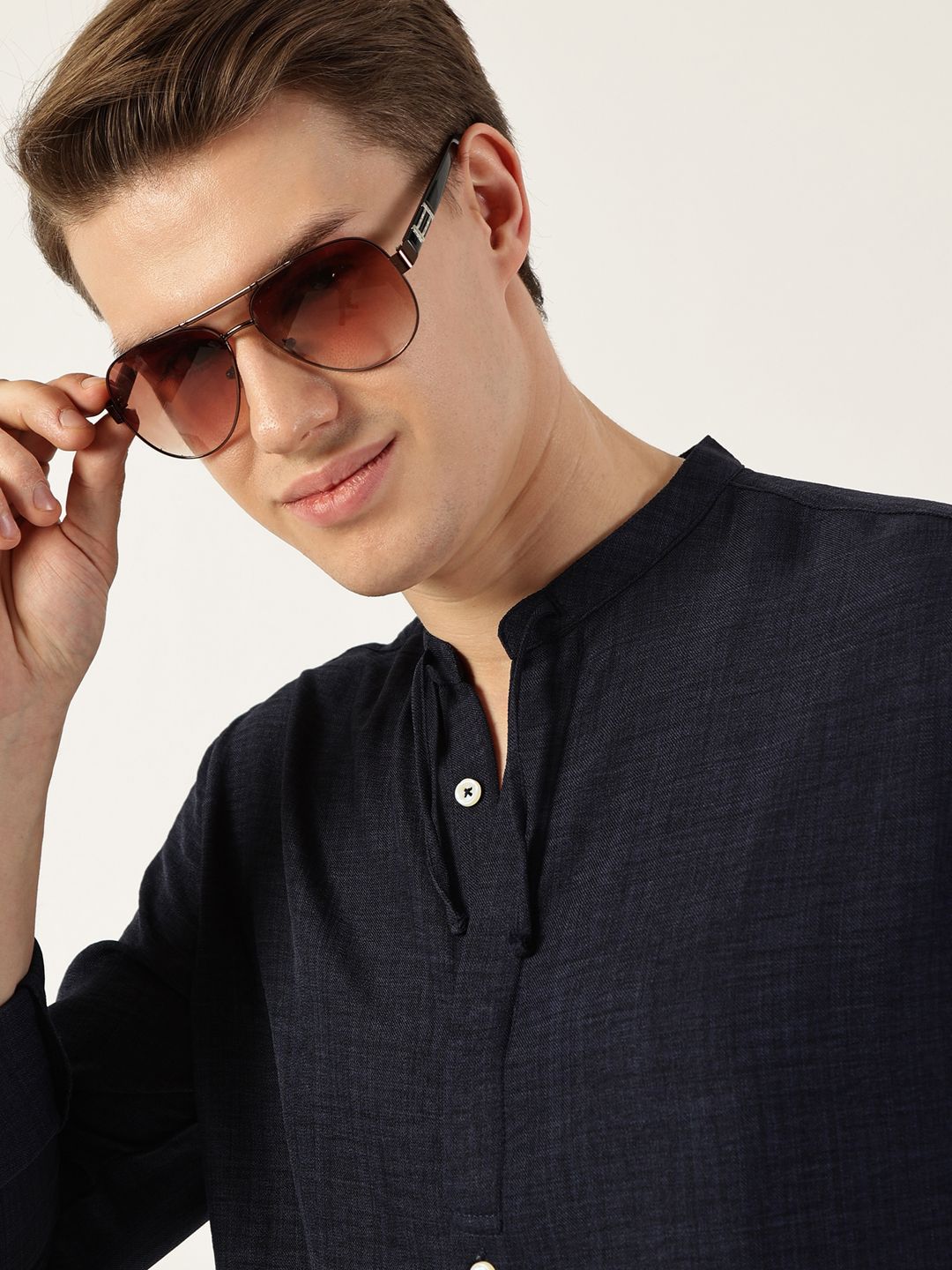 Thomas Scott Men Classic Mandarin Collar Solid Slim Fit Casual Shirt