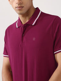Urbano Fashion Men's Wine Solid Regular Fit Half Sleeve Cotton Polo Collar T-Shirt