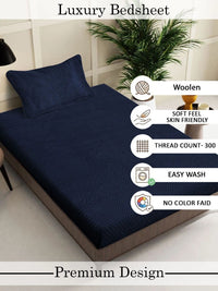 Myntra Elegant Homes Navy Blue Woolen 300 TC Single Bedsheet Set-225X150 cm