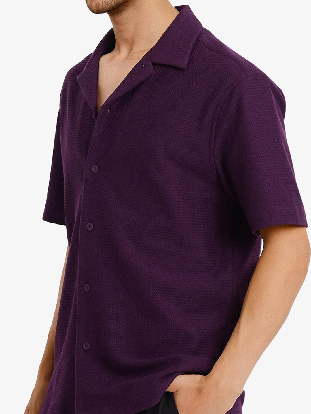RARE RABBIT Men Comfort Cuban Collar Solid Cotton Boxy Casual Shirt