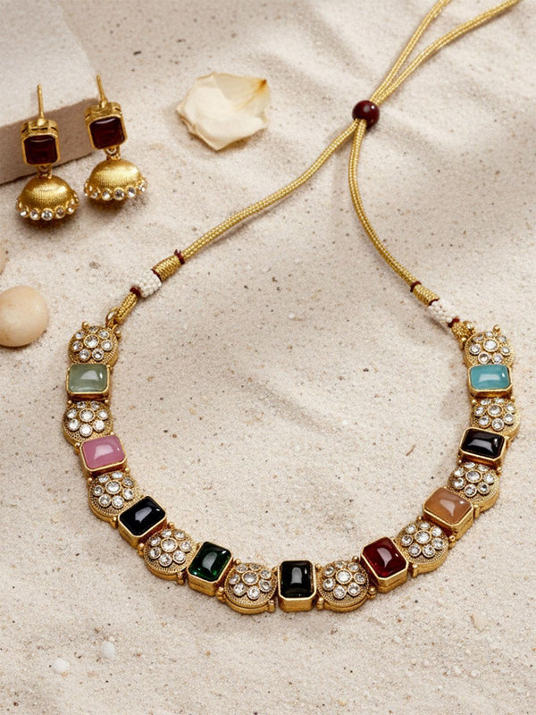 KARATCART Gold-Plated & Artificial Stones Studded Jewellery Set