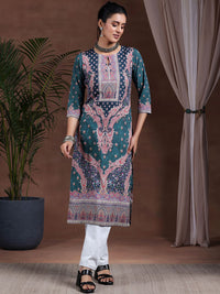 Libas Women Ethnic Motifs Printed Keyhole Neck Crepe Straight Kurta