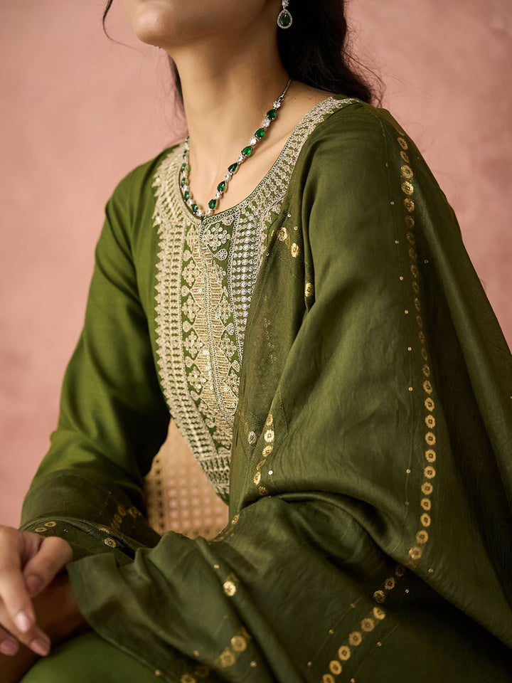 KALINI Ethnic Motifs Embroidered Straight Kurta With Trousers & Dupatta