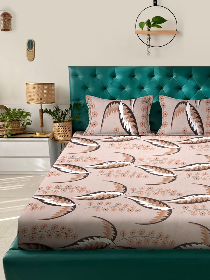 Myntra Elegant Homes Book Fold Brown Printed 300 TC Fitted King Bedsheet Set 2.5m x 2.25m