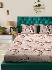 Myntra Elegant Homes Book Fold Brown Printed 300 TC Fitted King Bedsheet Set 2.5m x 2.25m