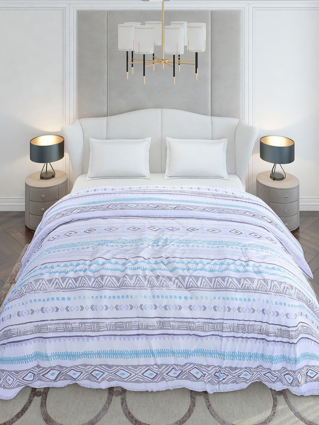 Monte Carlo Blue & White Geometric Mild Winter 210 GSM Double Bed Duvet