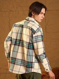 DENNISON Men Double Pocket Drop Shoulder Oversized Cotton Checked Shacket