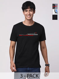 Pek ADRO Lelaki dengan 3 T-shirt Kapas Leher Bulat Bercetak Grafik