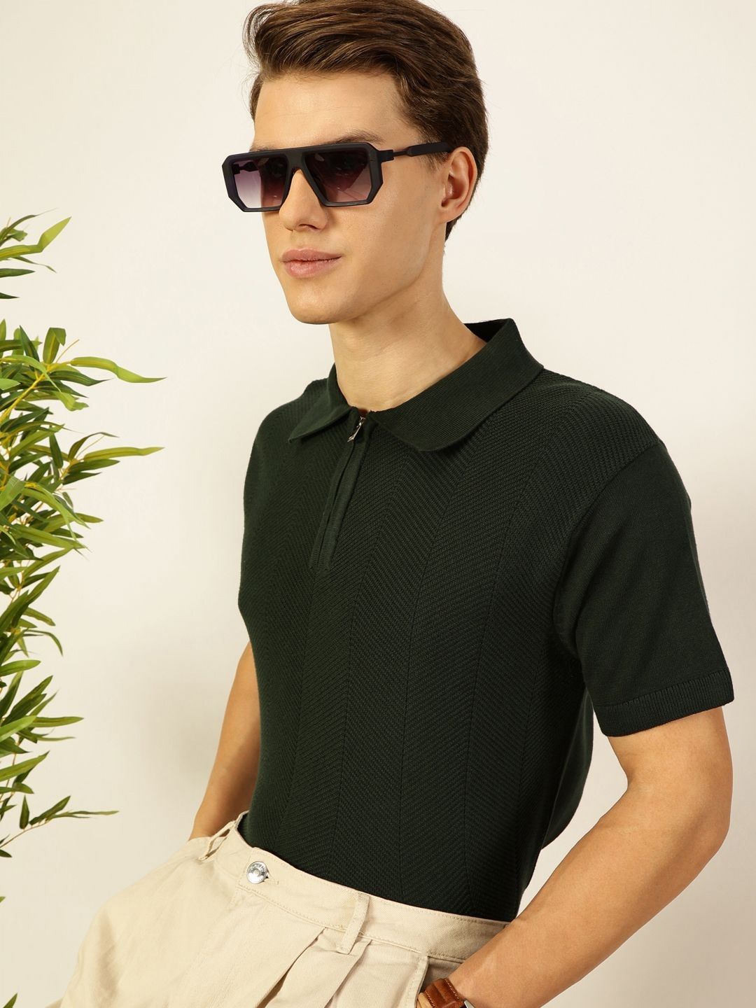 Thomas Scott Men Bio Finish Solid Polo Collar Cotton T-shirt